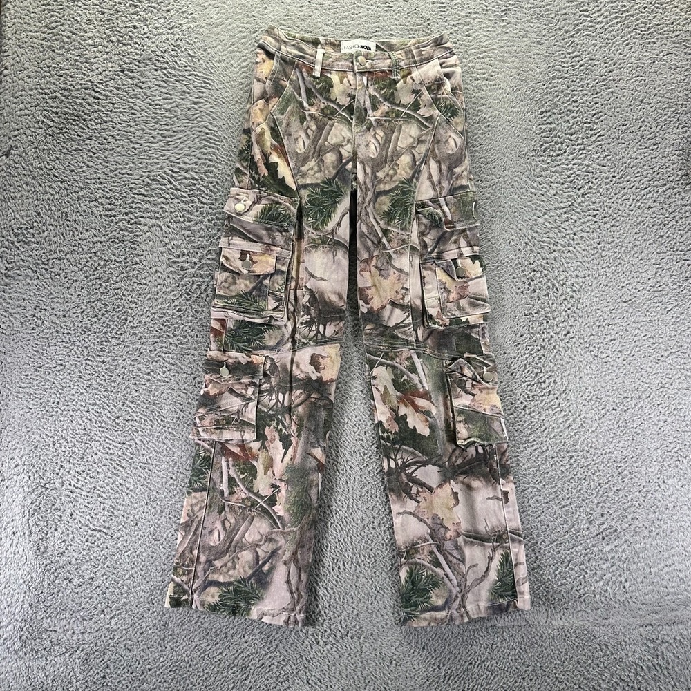 Fashion Nova Pant Womens 1 Green Cargo Straight Camo Workwear Utility Stretch